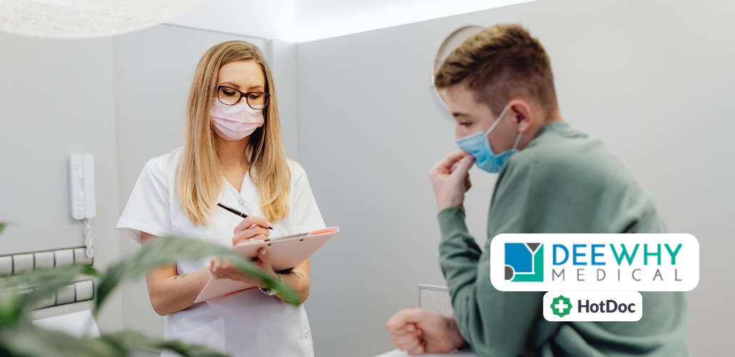 Skin cancer check northern beaches at Dee Why Medical, with a GP consulting a patient during a professional skin assessment appointment.