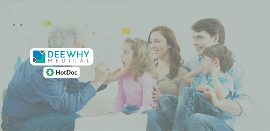 A feature image of family doctors at dee why medical centre assisting patients - with the dee why medical centre logo middle left of the image